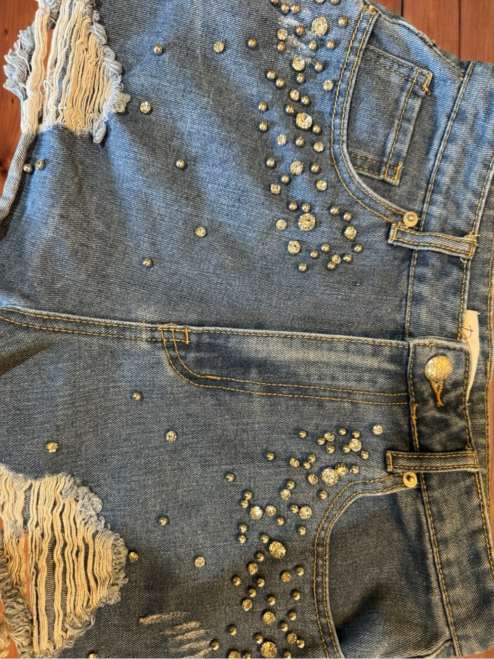 Denim Blvd Rhinestone Studded Embellished Distressed Festival Jean Shorts Medium - Picture 14 of 16